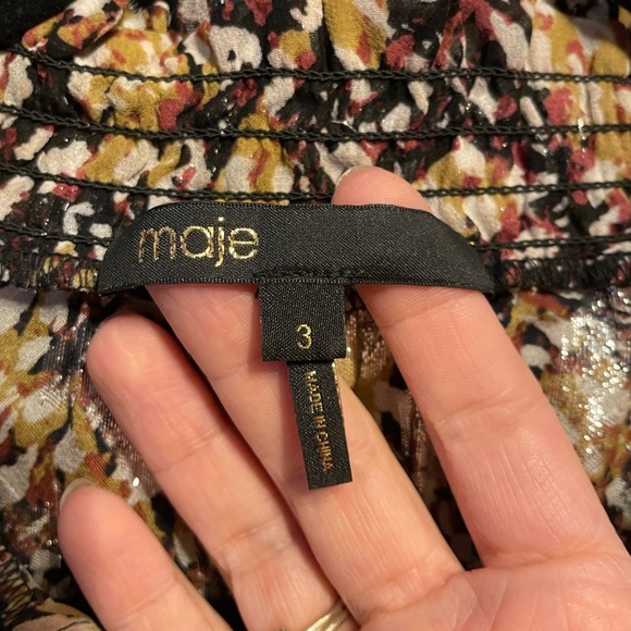 Maje abstract paisley metallic sheen print top cold shoulder long sleeve size L - Picture 5 of 8